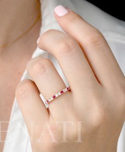 Opal Ruby Diamond Eternity Band, Rose Gold Ruby Opal Wedding Ring - Image 3