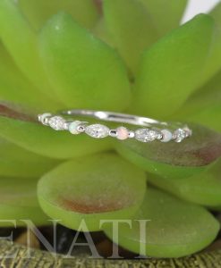 Opal and moissanite wedding band, 14k/18k Dainty marquise vintage ring - Image 7