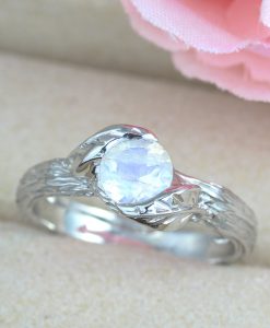Leaves Bark Moonstone Ring, Rainbow Moonstone Leaf  Nature Ring - Image 2
