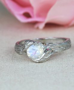 Leaves Bark Moonstone Ring, Rainbow Moonstone Leaf  Nature Ring - Image 4