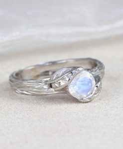 Leaves Bark Moonstone Ring, Rainbow Moonstone Leaf  Nature Ring - Image 8