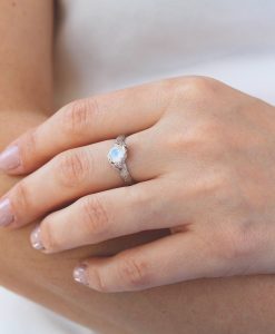 Leaves Bark Moonstone Ring, Rainbow Moonstone Leaf  Nature Ring - Image 9