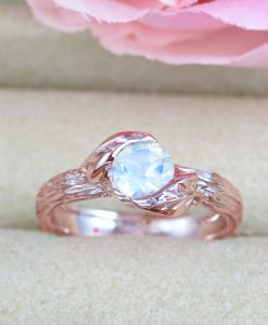 Leaves Bark Moonstone Ring, Rainbow Moonstone Leaf  Nature Ring - Image 10