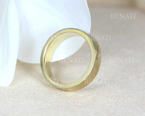 14K or 18K Yellow White Rose Solid Gold Hammered Band, 5mm 14 or 18 Karat Wedding Ring