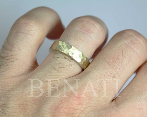 14K or 18K Yellow White Rose Solid Gold Hammered Band, 5mm 14 or 18 Karat Wedding Ring