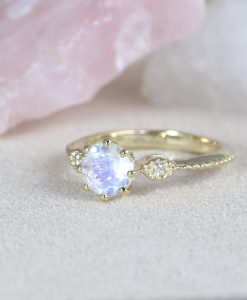 Unique Delicate Moonstone Gold Ring, Vintage Filigree Style Moonstone Promise Ring - Image 2