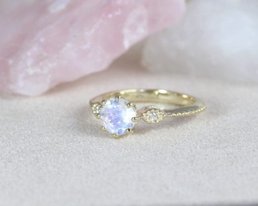 Unique Delicate Moonstone Gold Ring, Vintage Filigree Style Moonstone Promise Ring