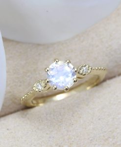 Unique Delicate Moonstone Gold Ring, Vintage Filigree Style Moonstone Promise Ring - Image 4