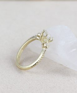 Unique Delicate Moonstone Gold Ring, Vintage Filigree Style Moonstone Promise Ring - Image 7