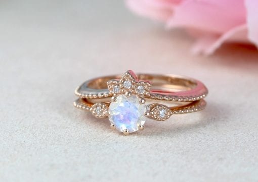 Unique Delicate Moonstone Gold Ring, Vintage Filigree Style Moonstone Promise Ring