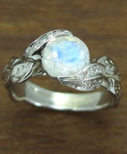 Moonstone Engagement Ring, Rainbow Moonstone Boho Leaves Ring - Image 7