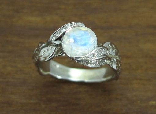 Moonstone Engagement Ring, Rainbow Moonstone Boho Leaves Ring