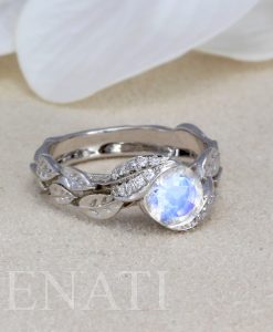 Moonstone Engagement Ring, Rainbow Moonstone Boho Leaves Ring - Image 12