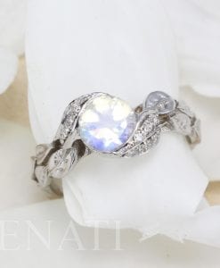 Unique Moonstone Leaves Engagement Ring, Natural Leaves Ring With Moonstone