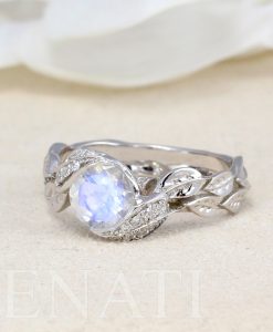 Unique Moonstone Leaves Engagement Ring, Natural Leaves Ring With Moonstone - Image 6
