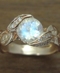 Unique Moonstone Leaves Engagement Ring, Natural Leaves Ring With Moonstone - Image 10