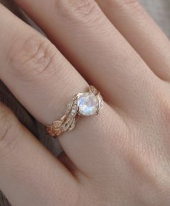 Unique Moonstone Leaves Engagement Ring, Natural Leaves Ring With Moonstone - Image 13