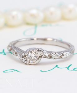 Moissanite Nature inspired Engagement Ring, Vintage Leaves Ring - Image 2