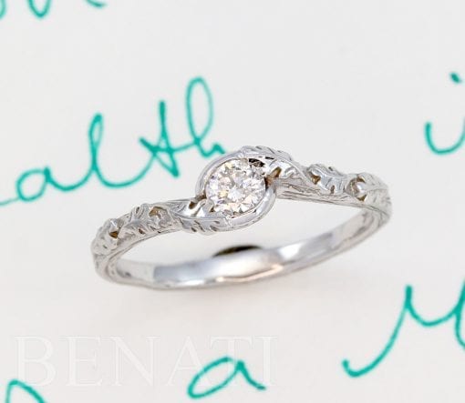 Moissanite Nature inspired Engagement Ring, Vintage Leaves Ring