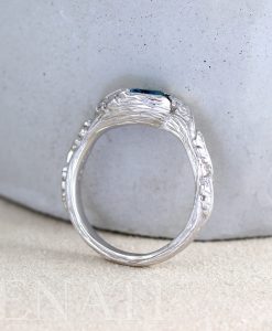 Solid Gold Blue Topaz Leaf Ring, Blue Topaz Nature Inspired Engagement Ring - Image 6