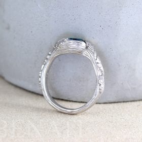 Solid Gold Blue Topaz Leaf Ring, Blue Topaz Nature Inspired Engagement Ring