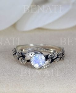 Leaf Ring With Moonstone Gemstone In Silver, Moonstone Leaf Ring
