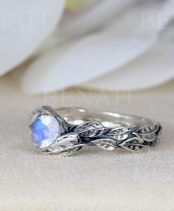 Leaf Ring With Moonstone Gemstone In Silver, Moonstone Leaf Ring - Image 11