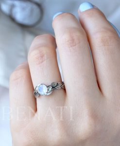 Leaf Ring With Moonstone Gemstone In Silver, Moonstone Leaf Ring - Image 2