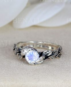 Leaf Ring With Moonstone Gemstone In Silver, Moonstone Leaf Ring - Image 13
