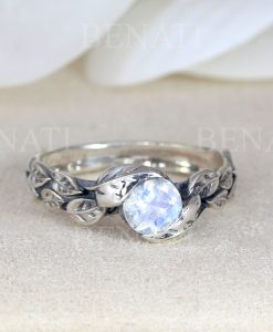 Leaf Ring With Moonstone Gemstone In Silver, Moonstone Leaf Ring - Image 14