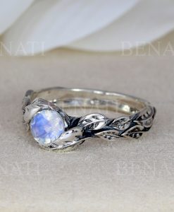 Leaf Ring With Moonstone Gemstone In Silver, Moonstone Leaf Ring - Image 15