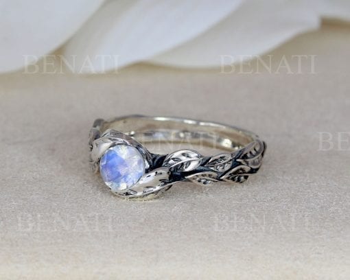 Leaf Ring With Moonstone Gemstone In Silver, Moonstone Leaf Ring