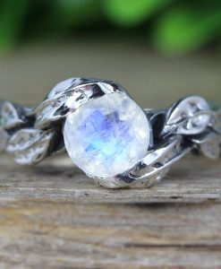 Leaf Ring With Moonstone Gemstone In Silver, Moonstone Leaf Ring - Image 16