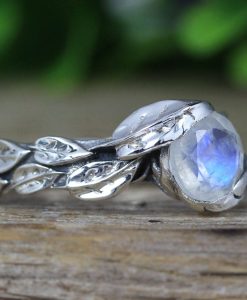 Leaf Ring With Moonstone Gemstone In Silver, Moonstone Leaf Ring - Image 17