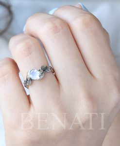 Leaf Ring With Moonstone Gemstone In Silver, Moonstone Leaf Ring - Image 18