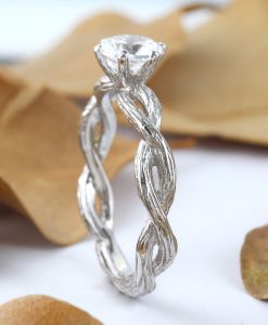 Nature Engagement Ring, Infinity Branch White Sapphire Gem - Image 7