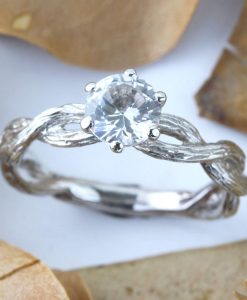Nature Engagement Ring, Infinity Branch White Sapphire Gem - Image 8