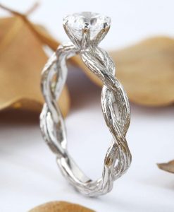 Nature Engagement Ring, Infinity Branch White Sapphire Gem - Image 9