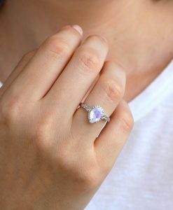 Rainbow Moonstone Leaves Engagement Ring, Nature Inspired Uniqe Leaf Ring - Image 14