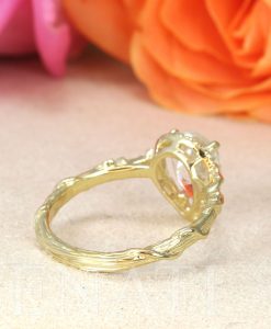 Pear Moonstone Engagement Ring, Rainbow Moonstone Vintage Rose Gold Engagement Ring With Diamond Halo - Image 7