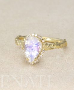Pear Moonstone Engagement Ring, Rainbow Moonstone Vintage Rose Gold Engagement Ring With Diamond Halo - Image 10