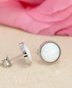 White Opal Vintage Studs Earrings, 14k Gemstone Earrings - Image 2