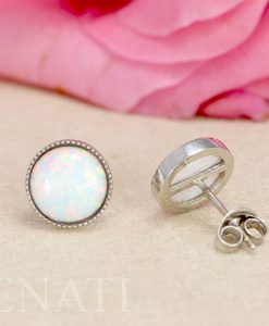 White Opal Vintage Studs Earrings, 14k Gemstone Earrings - Image 4
