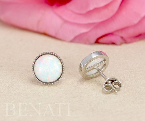 White Opal Vintage Studs Earrings, 14k Gemstone Earrings
