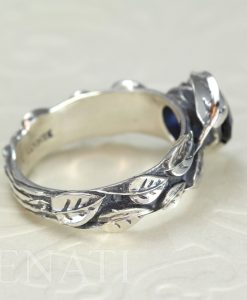 Leaf Ring With Gemstone In Silver, Sapphire Leaf Ring 2.00 Carat Leaves Ring - Image 6