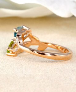 Floral Engagement Ring, Peridot and Aquamarine Leaves Nature Ring - Image 6