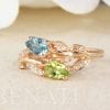 Floral Engagement Ring, Peridot and Aquamarine Leaves Nature Ring