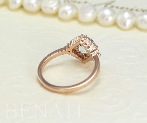 Natural Aquamarine Engagement Ring, Unique Vintage 14k Rose Gold Antique Promise Ring