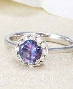 Natural Genuine Diamond Halo Alexandrite Engagement Ring, Alexandrite ring Gold Vintage June Birthstone Art Deco