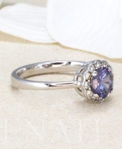 Natural Genuine Diamond Halo Alexandrite Engagement Ring, Alexandrite ring Gold Vintage June Birthstone Art Deco - Image 3
